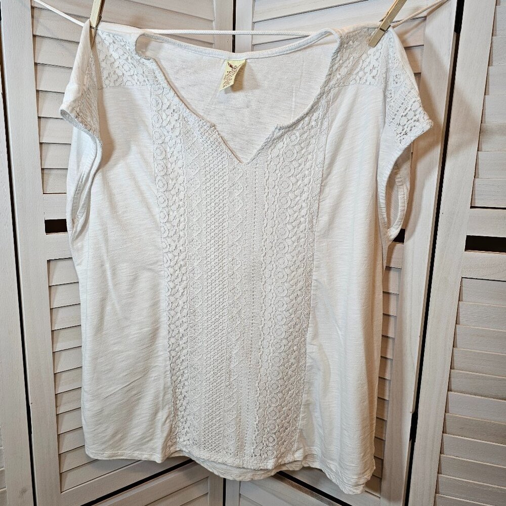 Faded Glory Plus Size 3X (22W-24W) Short Sleeved V-neck Tee White
